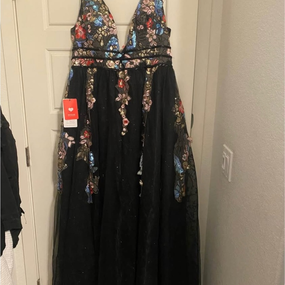 JJs House Black Floral Embroidered Wedding Dress